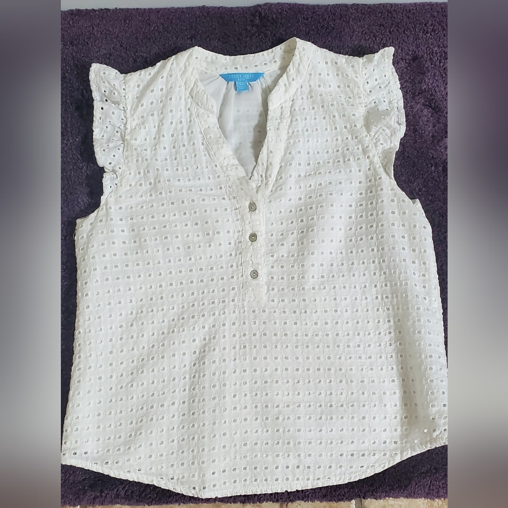 Draper James White Eyelet Blouse with Ruffle Sleeves